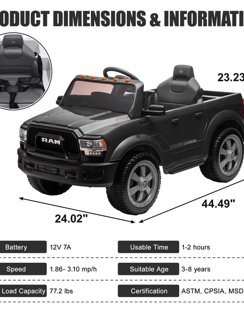 Load image into Gallery viewer, Dodge RAM 2500 Ride on Car for Kids, 12V Powered Ride on Toy with Remote Control, Rear Wheel Suspension, 5 Point Safety Harness, Bluetooth, LED Lights, Electric Vehicles for 3-6 Year Boys, Black
