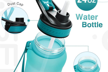 24/32 Oz Motivational Water Bottle with Time to Drink, Removable Straw & Time Marker, Tritan Bpa-Free, Flip Lid Fast Flow & Leak Proof Water Jug for School, Office, Fitness, Outdoor Sports…