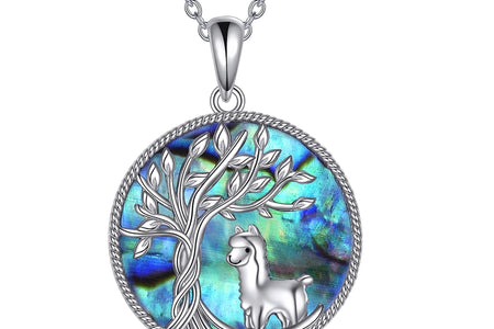 Tree of Life Alpaca Necklace Sterling Silver with Abalone Shell Animal Alpaca Pendant Jewelry Birthday Anniversary Mothers Valentines Day Gifts for Women