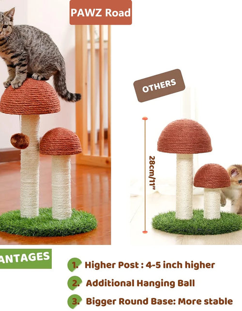 Load image into Gallery viewer, 2 Mushrooms Cat Scratching Post 19" Sisal Claw Scratcher for Kittens and Small Cats, Brown
