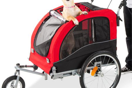 2-In-1 Dog Bike Trailer, Pet Stroller Bicycle Carrier W/ Hitch, Brakes, Visibility Flag, Reflector
