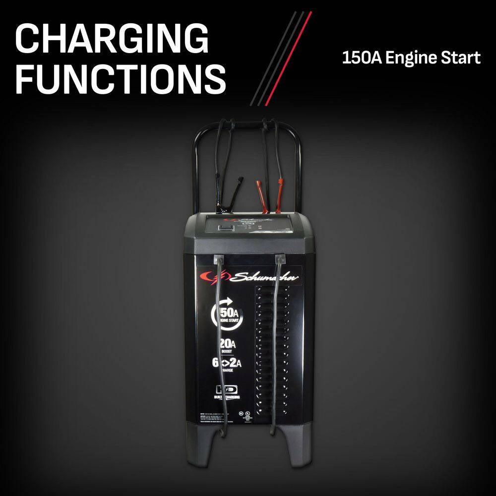 Wheeled Automatic 150A Car Battery Charger and Engine Starter, 20A Boost, 12V for Power Sport, Auto, Marine Batteries