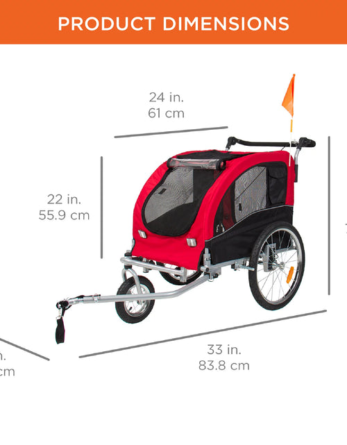Load image into Gallery viewer, 2-In-1 Dog Bike Trailer, Pet Stroller Bicycle Carrier W/ Hitch, Brakes, Visibility Flag, Reflector
