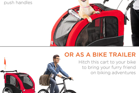 2-In-1 Dog Bike Trailer, Pet Stroller Bicycle Carrier W/ Hitch, Brakes, Visibility Flag, Reflector