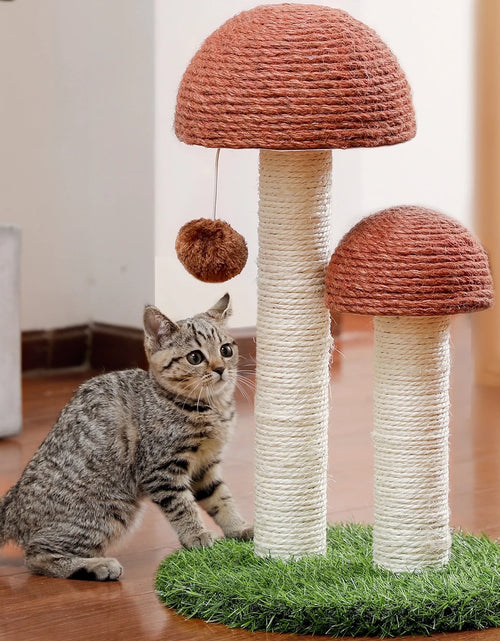Load image into Gallery viewer, 2 Mushrooms Cat Scratching Post 19" Sisal Claw Scratcher for Kittens and Small Cats, Brown
