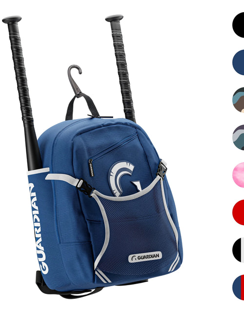 Load image into Gallery viewer, Backpack for Youth, Softball Bag for Girls, Durable Bat Bags Baseball Youth Boys and Girls, Tball Bag – Includes Hook to Hang on Fence - Navy/White
