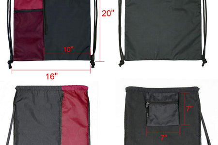 Drawstring Backpack Sports Gym Bag for Women Men Children Large Size with Zipper and Water Bottle Mesh Pockets