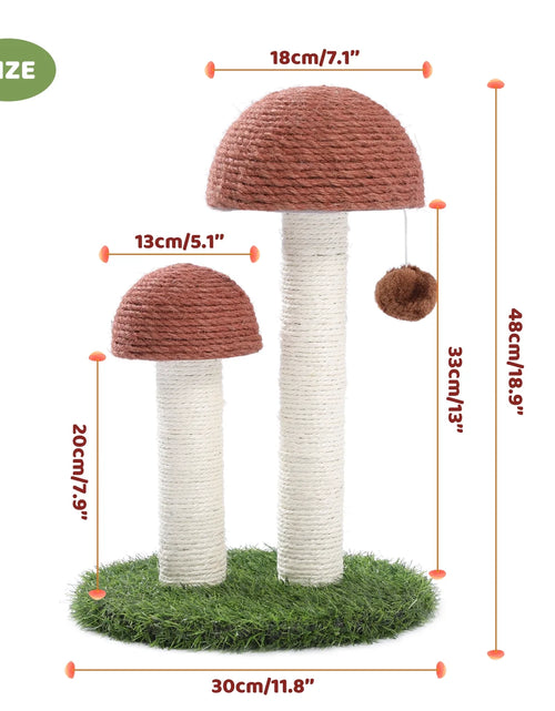 Load image into Gallery viewer, 2 Mushrooms Cat Scratching Post 19" Sisal Claw Scratcher for Kittens and Small Cats, Brown
