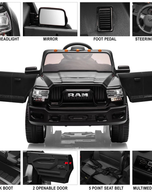 Load image into Gallery viewer, Dodge RAM 2500 Ride on Car for Kids, 12V Powered Ride on Toy with Remote Control, Rear Wheel Suspension, 5 Point Safety Harness, Bluetooth, LED Lights, Electric Vehicles for 3-6 Year Boys, Black

