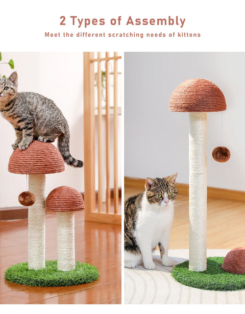 Load image into Gallery viewer, 2 Mushrooms Cat Scratching Post 19" Sisal Claw Scratcher for Kittens and Small Cats, Brown
