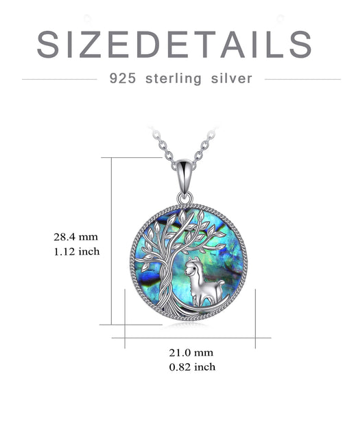 Load image into Gallery viewer, Tree of Life Alpaca Necklace Sterling Silver with Abalone Shell Animal Alpaca Pendant Jewelry Birthday Anniversary Mothers Valentines Day Gifts for Women
