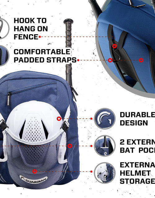 Load image into Gallery viewer, Backpack for Youth, Softball Bag for Girls, Durable Bat Bags Baseball Youth Boys and Girls, Tball Bag – Includes Hook to Hang on Fence - Navy/White
