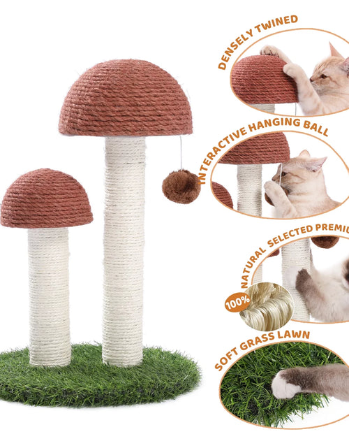 Load image into Gallery viewer, 2 Mushrooms Cat Scratching Post 19" Sisal Claw Scratcher for Kittens and Small Cats, Brown
