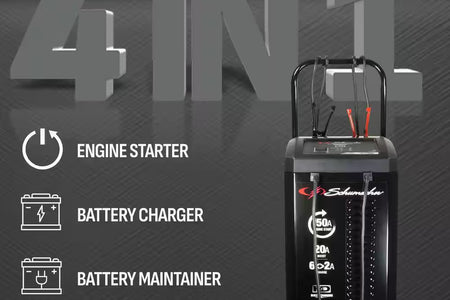 Wheeled Automatic 150A Car Battery Charger and Engine Starter, 20A Boost, 12V for Power Sport, Auto, Marine Batteries