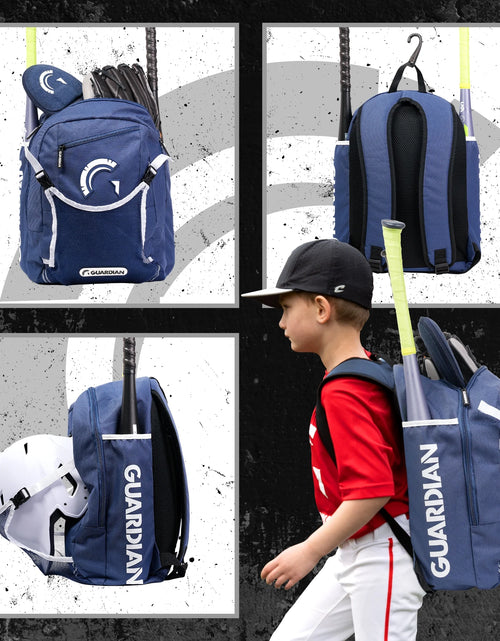 Load image into Gallery viewer, Backpack for Youth, Softball Bag for Girls, Durable Bat Bags Baseball Youth Boys and Girls, Tball Bag – Includes Hook to Hang on Fence - Navy/White
